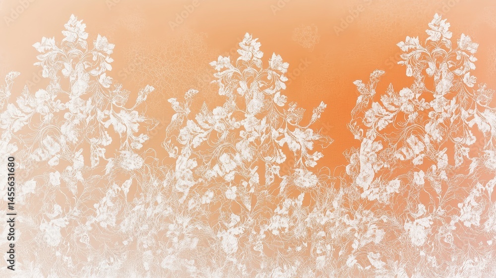 Poster delicate white floral pattern layered on a warm orange background creating a harmonious and elegant 