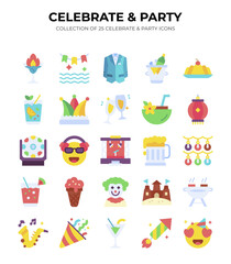 25 Celebrate & Party Icons Collection. Festive Elements for Parties and Celebrations