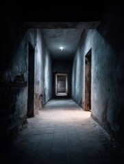 A stunning image of stunning image of stunning image of creepy dark corridor in abandoned hospital, scary underground passage in old building, concept of horror, hallway.