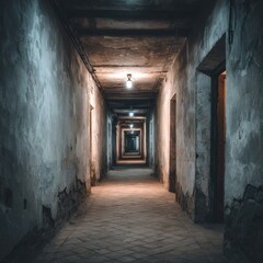 A stunning image of stunning image of stunning image of creepy dark corridor in abandoned hospital, scary underground passage in old building, concept of horror, hallway.