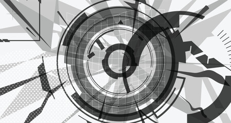Naklejka premium Cyber Futuristic Abstract Background Bold Wireframe Texture Elements and Modern Comic Style Shapes And Dynamic Effects and Icons Design