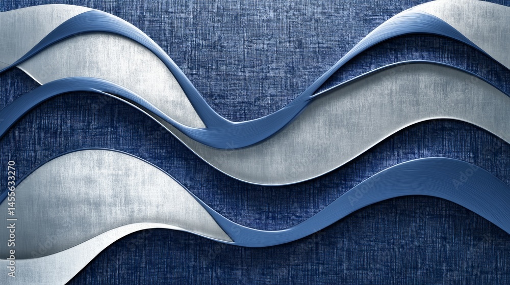 Poster textured abstract design with flowing lines in blue and silver against a dark background creating a 
