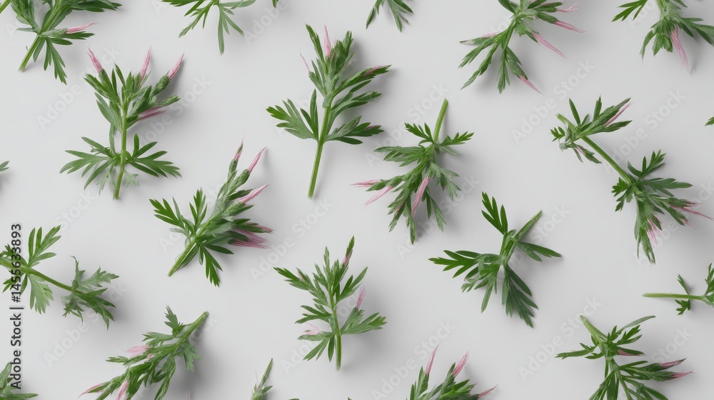 Poster this composition features tiny yarrow sprigs arranged in a soft pastel palette on a white background