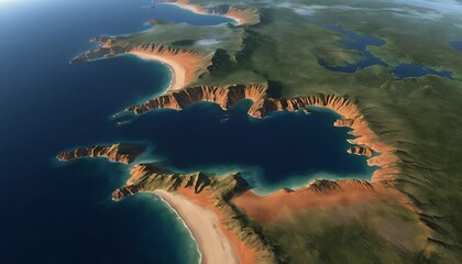 Aerial View of Coastline with Cliffs and Beaches