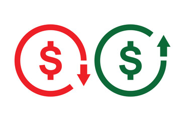 Cost reduction icon vector. Cost savings icon. Dollar decrease sign. cost symbol dollar increase and decrease icon, money, dollar sign. Vector illustrator
