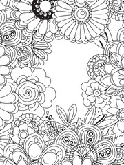 Vertical Frame Hand Drawn Floral Zentangle Inspired