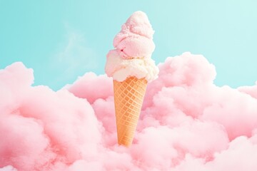 digitally created pastel summer background with cloud ice cream cone