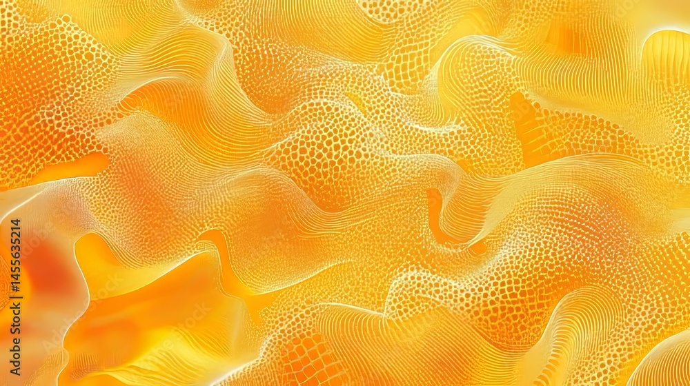 Poster wave pattern in vibrant yellow tones showcasing intricate details of flowing shapes and textures ill
