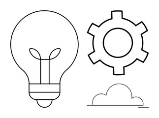 Light bulb symbolizing ideas, gear indicating process, cloud for network. Ideal for innovation, technology, process optimization, collaboration, creativity, online services or simple landing page