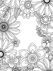 Zentangle Inspired Hand Drawn Vertical Frame Floral