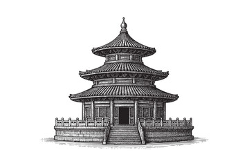 Fototapeta premium china temple engraving woodcut illustration