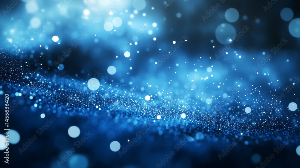 Poster vibrant blue sparkle background with shimmering particles and soft bokeh effect for creative designs