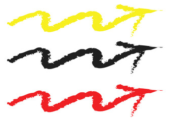 Three Abstract Painted Arrows in Red Black and Yellow