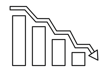 Growing bar graph decrease flat icon isolated on a white background. Crash chart arrow, Growth decrease icon in business and others. Vector illustration