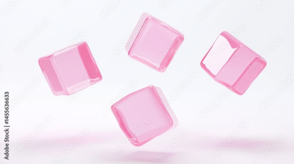 Poster colorful translucent pink cubes float gracefully against a light background creating a playful and a