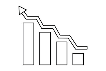 Growing bar graph decrease flat icon isolated on a white background. Crash chart arrow, Growth decrease icon in business and others. Vector illustration