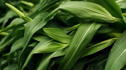Close Up View Of Vibrant Green Corn Plant Leaves Background Image Lush Greenery Of A Cornfield Agricultural Crop Healthy And Fresh Maize Leaves Texture Of Plant Foliage