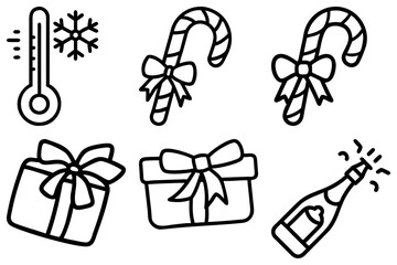 Hand-Drawn Christmas Icons Festive Gifts, Candy Canes, and Winter Elements