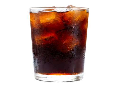beverage, brownness, bubble, coke, cola, cold, cube, drink, drop, glass, ice, sodas isolated on white background PNG