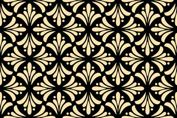 Flower geometric pattern. Seamless vector background. Golden and black ornament