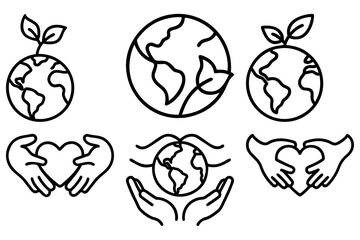 Earth Day Illustrations Eco-Friendly Planet Icons and Hand-Heart Designs