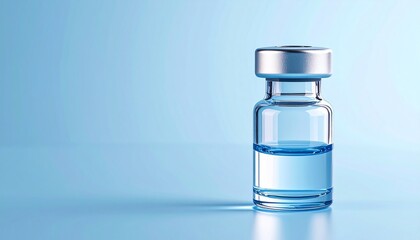 a glass vial filled with liquid on blue background