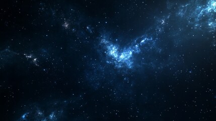 Fototapeta premium Vast Cosmic Expanse Filled With Stars and Nebulae Illuminated by Deep Blue Hues Showcases the Beauty of the Universe at Night
