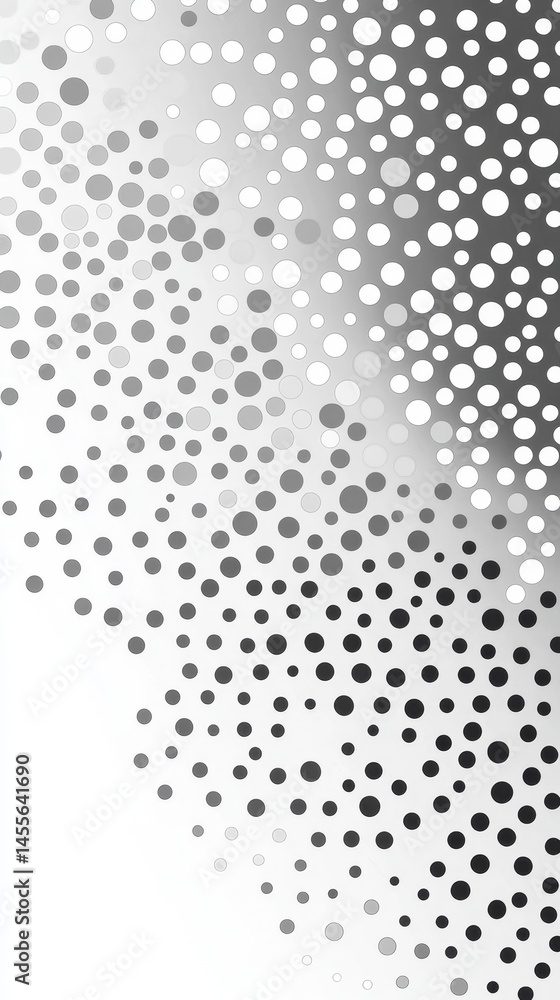 Poster monochrome abstract design featuring varying dot patterns transitioning from light to dark in a grad