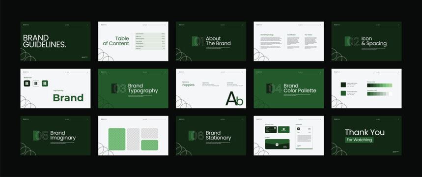 Landscape branding guideline template, Brand guideline manual, Presentation template for brand identity, Minimal logotype guideline layout.