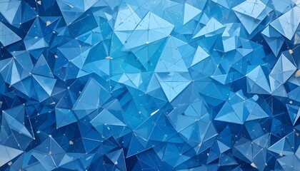 Obraz premium Abstract Blue Background with White Transparent Triangle Layers in Random Pattern and Grainy Scratch Grunge Texture for Creative and Modern Design Projects