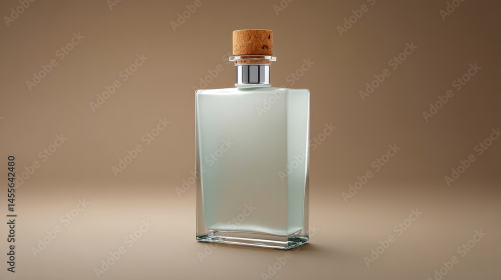 Leinwandbilder a frosted glass flask featuring a cork stopper is showcased against a smooth taupe backdrop, highlig