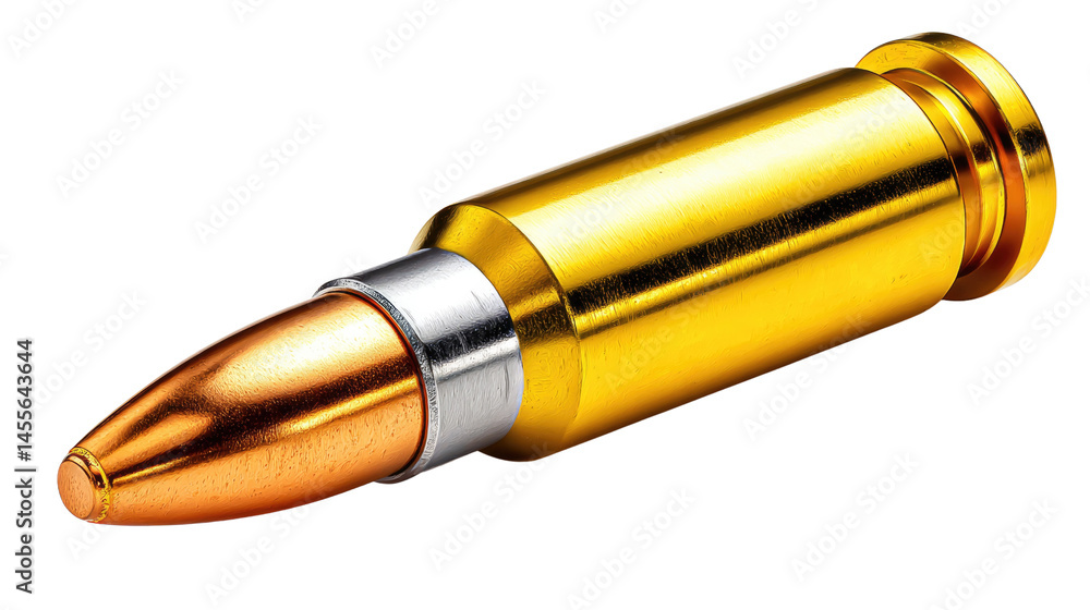 Poster bullet with golden shell: a close-up shot of a single golden bullet gleaming, its metallic details a