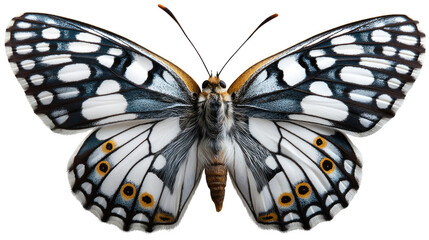 Fototapeta premium Intricate Butterfly: A detailed photograph showcasing the intricate beauty of a butterfly, revealing its delicate wings, vibrant colors, and symmetrical patterns.