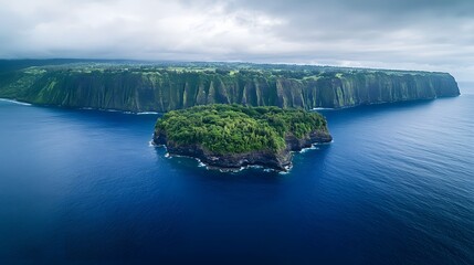 Aerial view of a scenic island surrounded by deep blue water
