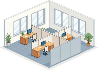Isometric office cubicle workspace design layout for business and corporate use