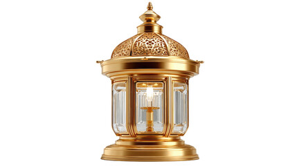 Ornate Golden Lantern: A majestic golden lantern with intricate carvings and a clear glass panel stands tall, ready to illuminate any occasion with warmth and elegance.  