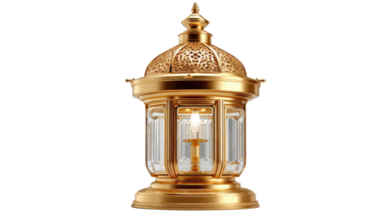 Ornate Golden Lantern: A majestic golden lantern with intricate carvings and a clear glass panel stands tall, ready to illuminate any occasion with warmth and elegance.  