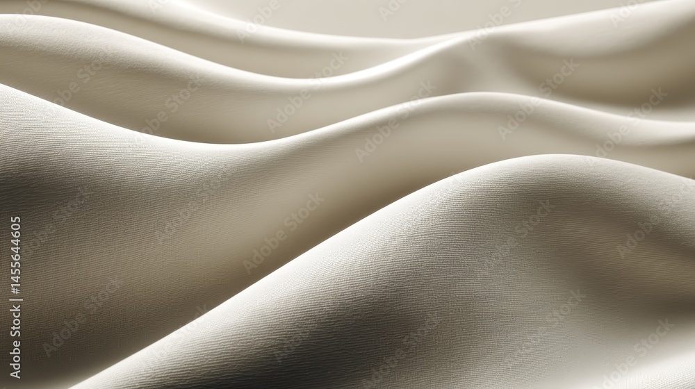 Poster Soft lighting reveals flowing waves in creamy beige and taupe hues on a matte canvas, creating a serene and artistic composition with ample copy space