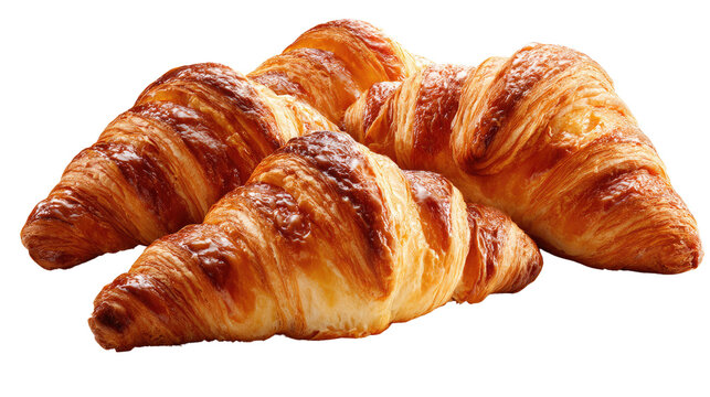 Golden Croissant Delight: A close-up shot of flaky, golden croissants, capturing the perfect textures and the tempting allure of fresh bakery goods. 