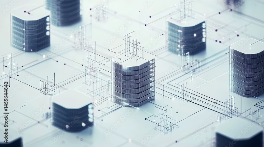 Poster abstract digital architecture design with intricate lines and geometric shapes in a modern style