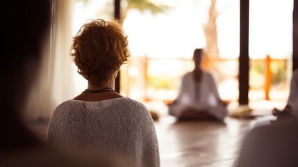 Group of people practicing mindfulness in a tranquil setting.