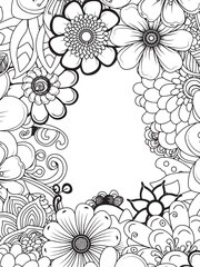 Vertical Frame Floral Hand Drawn Zentangle Inspired