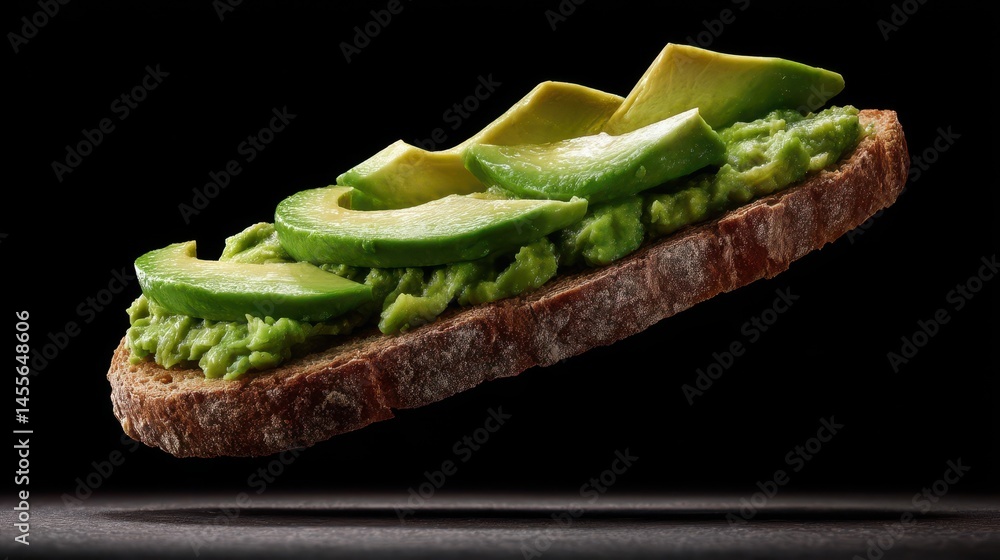 Poster a slice of toast topped with avocado slices and guacamole.