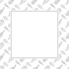 Food frame. doodle fast food square frame. hand drawn food and beverage frame background. food background