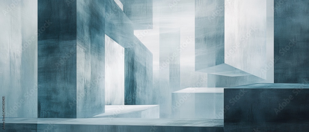 Poster abstract concrete architecture with geometric shapes and soft blue tones for modern design