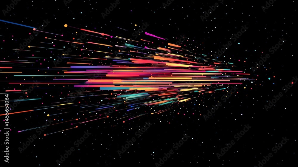 Poster colorful wavy lines of light create an abstract display against a black background showcasing vibran