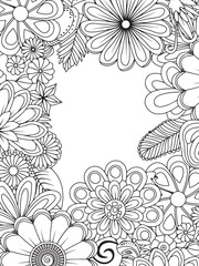 Vertical Floral Frame Hand Drawn Zentangle Inspired