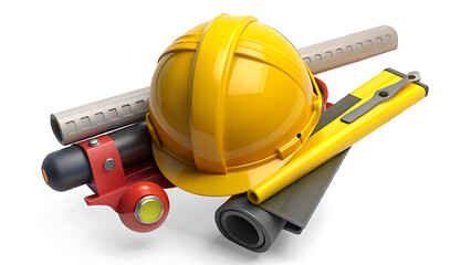 Fototapeta premium Construction tools including hard hat roller and shovel for work zone