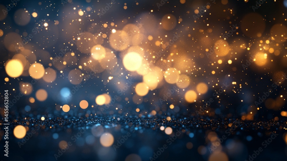 Poster glittering particles create a mesmerizing effect in a dark background, illuminating the atmosphere w