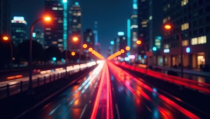Obraz premium Abstract late-night city lights forming a geometric pattern, city, lines, texture